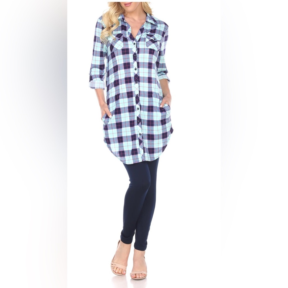 White Mark Women's Piper Plaid Tunic Top NEW